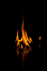Flames with a black background. Close up.