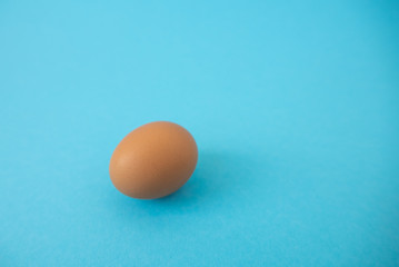 brown raw egg on blue background