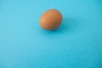 brown raw egg on blue background