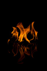 Flames with a black background. Close up.