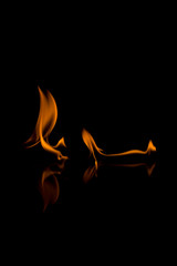 Flames with a black background. Close up.