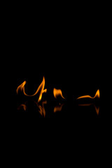 Flames with a black background. Close up.