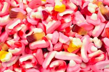 Assorted gummy candies. Top view. Jelly  sweets.