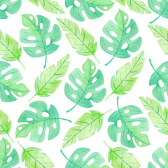 Watercolor summer tropical seamless pattern