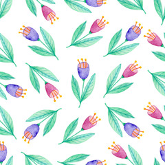Pattern with violet and pink flowers