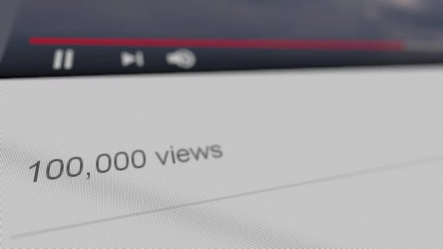 Rising number of views of a popular video clip. Conceptual 3D animation