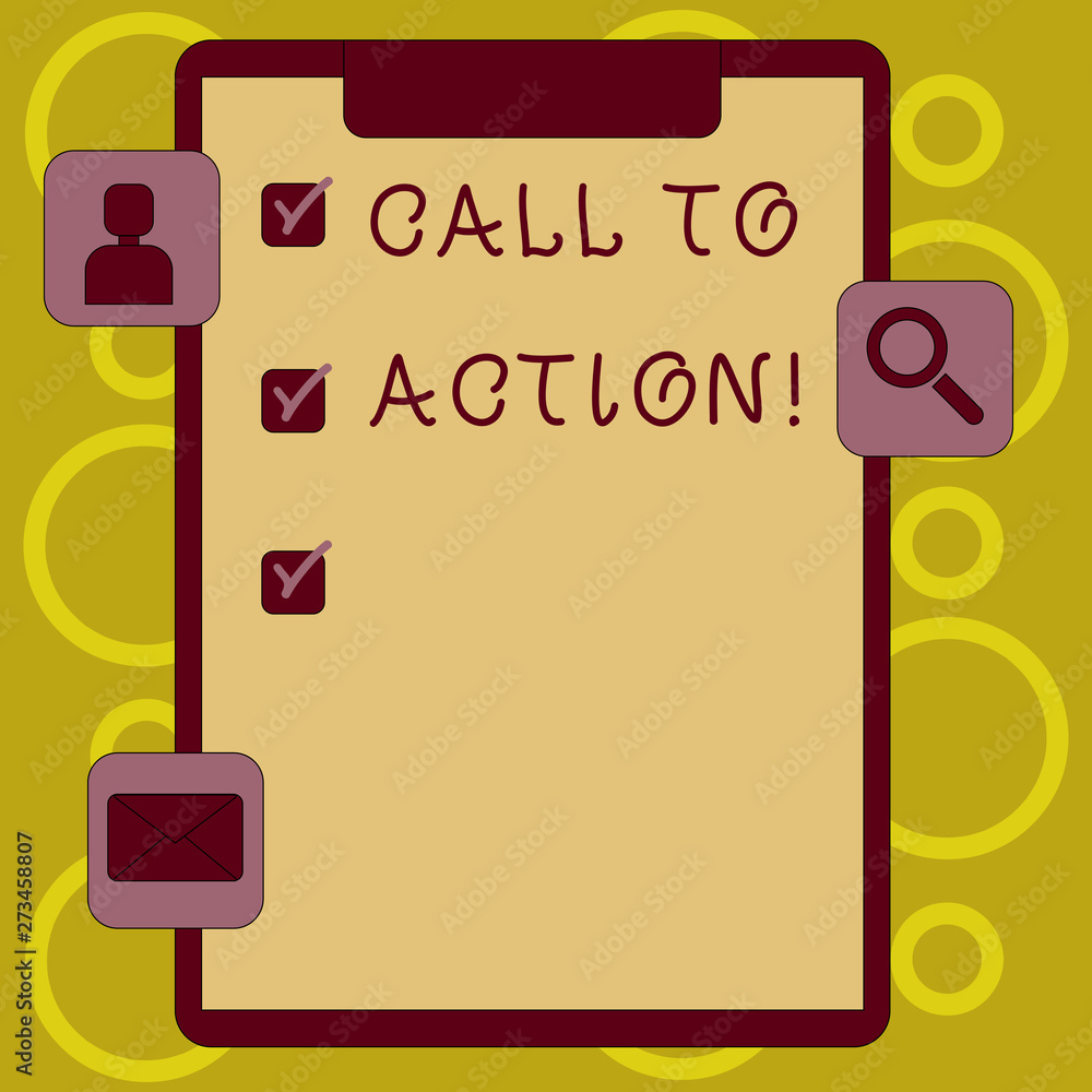 Poster writing note showing call to action. business concept for most important part of online digital mark