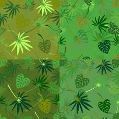 Set of seamless repeating patterns of palm leaves