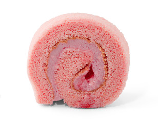 Strawberry roll cake isolated on white background