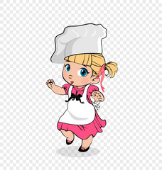 Little Girl Chef in Apron and Hat, Kids Character
