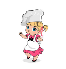 Little Girl Chef in Apron and Hat, Kids Character