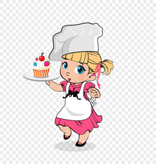 Little Girl Chef with Cake on Plate, Kids Menu