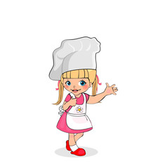 Little Girl Chef in Apron and Hat, Kids Character
