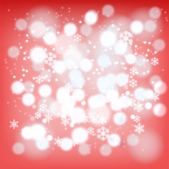 Abstract background, winter, red, snowflakes falling snow vector illustration