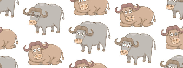 Seamless Pattern with Buffalos. isolated on white background