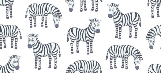 Fototapeta na wymiar Seamless Pattern with Zebras. isolated on white background