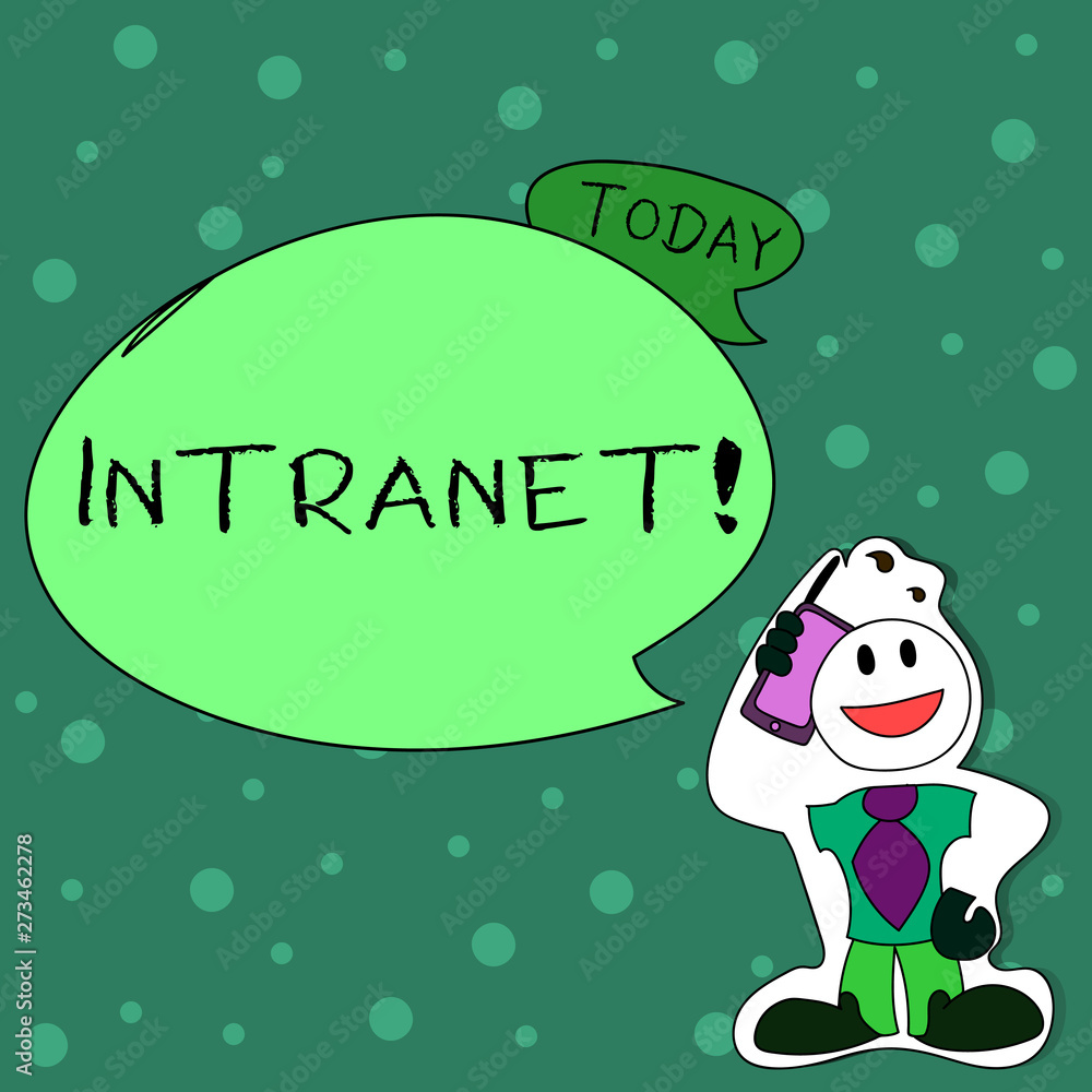 Poster writing note showing intranet. business concept for private network of a company interlinked local a