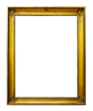 Picture gold wooden ornate frame for design on  isolated background