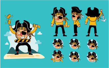 pirate cartoon character design set - Vector