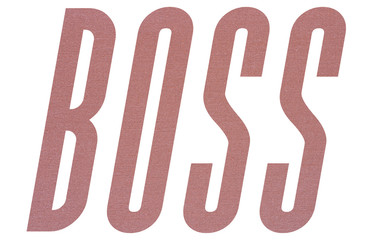 BOSS word with terracotta colored fabric texture on white background