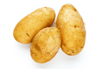 Young potato isolated on white background. Harvest new. Flat lay, top view.