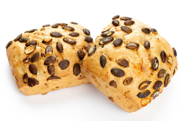 Rye eco breads on the white background.