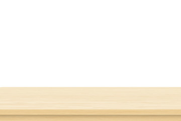 Empty brown wood table top isolated on white background . Template mock up for display of product