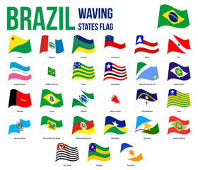 Brazil States Waving Flag Collection Vector Illustration in Official Colors And Proportion