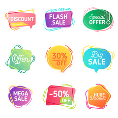 Modern set of abstract Sale banners. Vector template dynamic bubbles of flash special offer, discount for web design, brochure, print, flyer