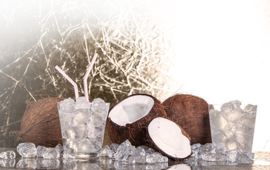 tropical coconut with ice cubes