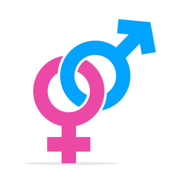 Blue Pink Gender Symbol Isolated on White Background. Vector Man and Woman Gender Flat Icons