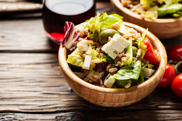 Healthy vegetarian salad with pearl barley