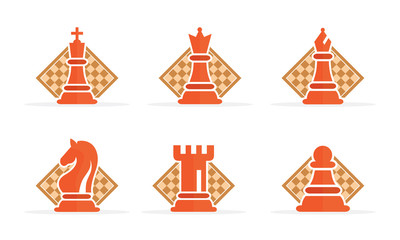 Concept of Business Strategy With Chess Figures On Chess Board Modern Color Vector Illustration Set