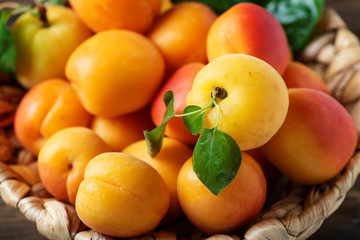 Sweet apricots on the wooden table