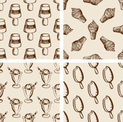 Fototapeta na wymiar Vintage seamless patterns with ice cream