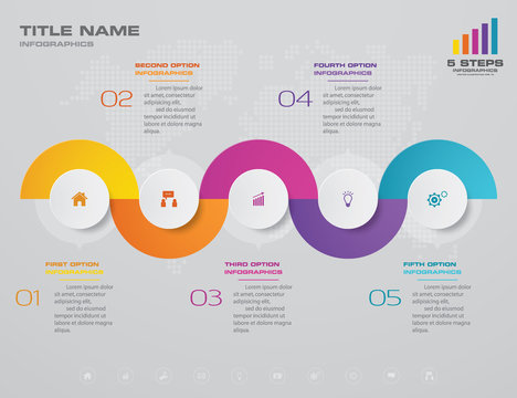 5 steps timeline infographic element. 5 steps infographic, vector banner can be used for workflow layout, diagram,presentation, education or any number option. EPS10.