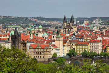 Fototapeta premium Aerial view to Prague historic center