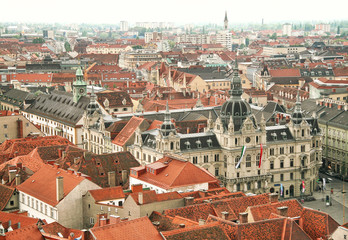 Fototapeta na wymiar GRAZ, AUSTRIA - May 3rd, 2009: Aerial view to historic center of the city