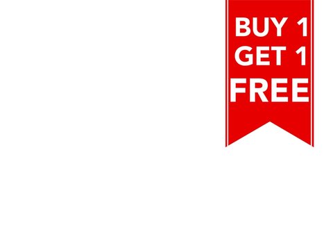 Buy one get one free promotional sale label for business with space for text