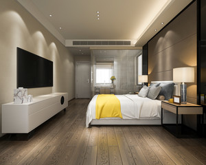 Fototapeta na wymiar 3d rendering modern luxury yellow bedroom suite and bathroom