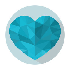 Naklejka na ściany i meble Blue heart in style low-poly on a light blue background in white round frame. Broken Love, cold heart
