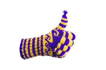 Winter women's wool knit glove isolated on white background