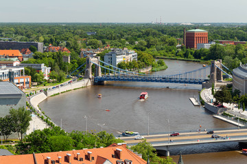 Wroclaw.  Top view of the river and Grunwaldzki bridge