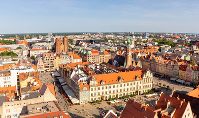 Naklejka na ściany i meble Wrocław in Poland. Top view od the old town