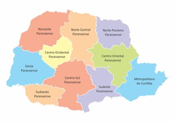 Parana State regions map - obrazy, fototapety, plakaty
