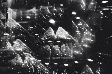 Classical Woman Bright Accessory Sparkle Shoes. Traditional Glamour Bride Element of Wedding Clothing Fancy Footwear. Abstract Background Monochrome Black and White Photo with Special Effect