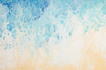 Beautiful background of liquid acrylic in blue and white on canvas