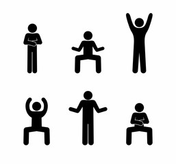 stick figure man dancing, people icon, pictogram various poses, human silhouette