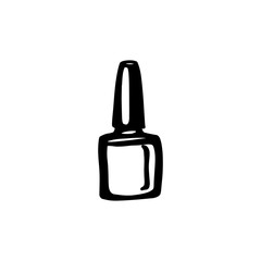 Hand draw nail Polish bottle Icon. Black nail Polish Silhouette isolated on White Background. Template for logo, Nail Studio, nail Polish, cosmetics store.