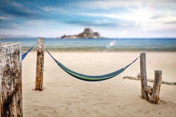 Summer beach and hammock Free space for your decoration. 